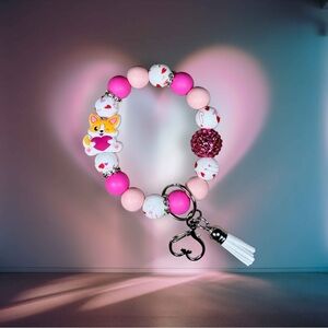 Valentines Corgi Love Beaded Wristlet Keychain